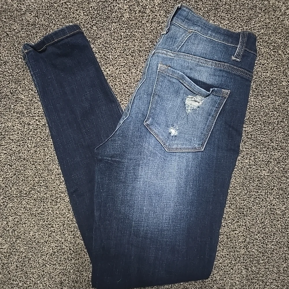 Kancan Estilo# VBK1387A high Rise Dark Wash, Disteessed Skinny Jeans Sz 27